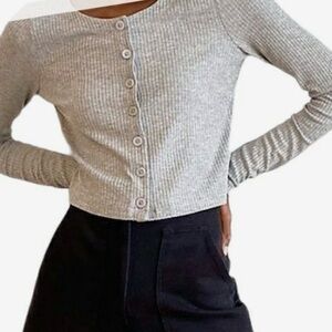 Aritzia Wilfred free long sleeve ribbed full button up top XS